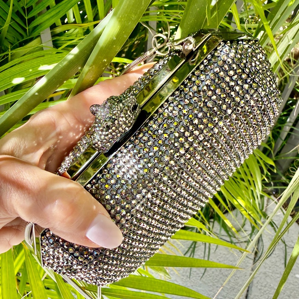 Panther Rhinestone Silver Clutch for evening wear